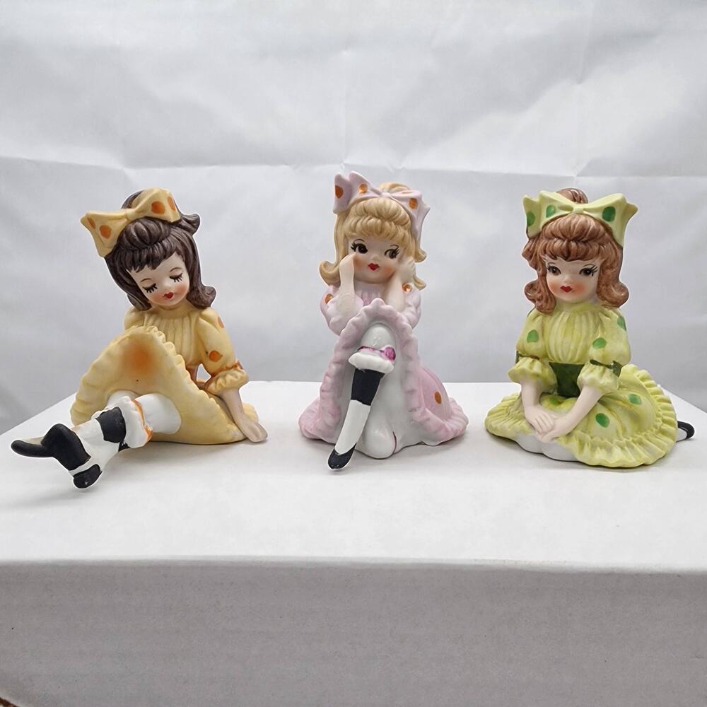 Lefton "Big Bow Bloomer Girl" Set of 3, 1950's and 1960's